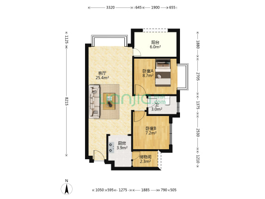 熙地锦绣城 2室1厅1卫 79平方