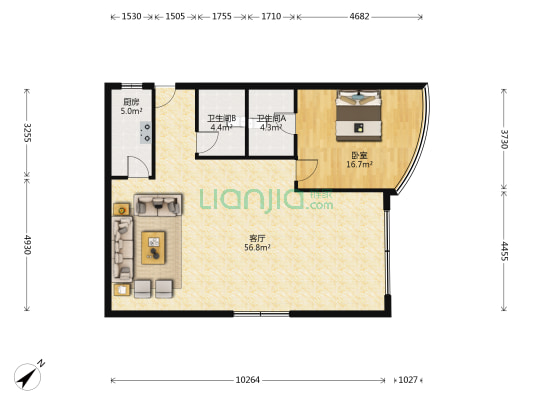 国际商务大厦 1室1厅2卫 103平方