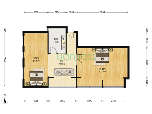 中天阳光100 2室1厅0卫 75平方