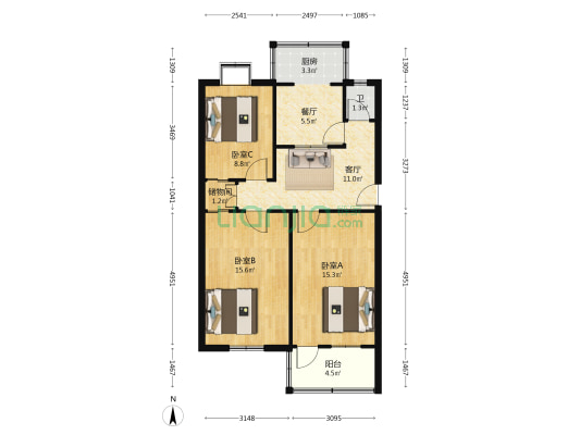 济泺路128号 3室2厅1卫 80平方
