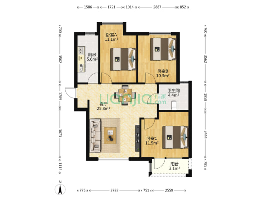 荣盛紫提东郡四期 3室1厅1卫 97平方