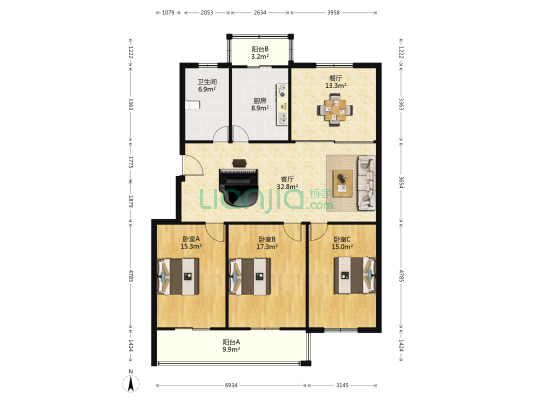 隆兴佳园 3室2厅1卫 138平方