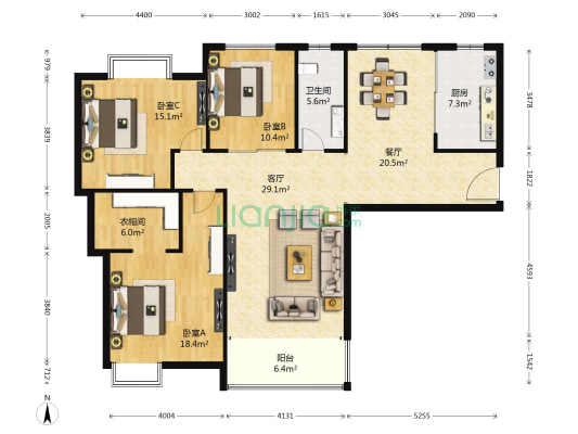 尚都公寓 3室2厅1卫 163平方