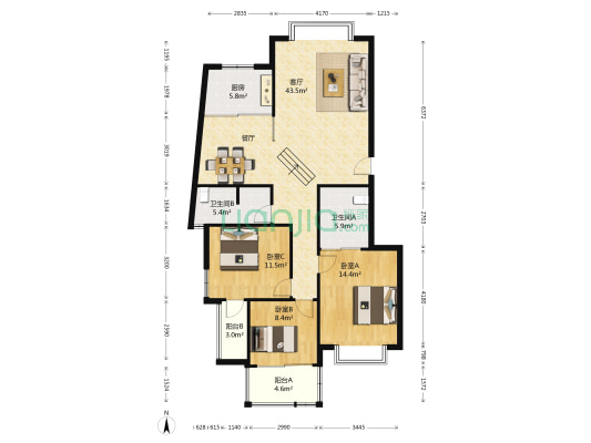 四季美景 3室1厅2卫 130平方