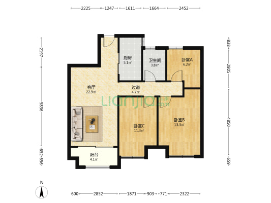 凯旋公馆 3室1厅1卫 89平方