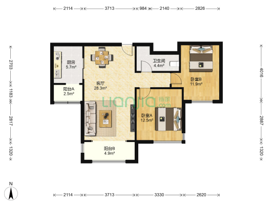 天地源枫林意树 2室1厅1卫 96平方