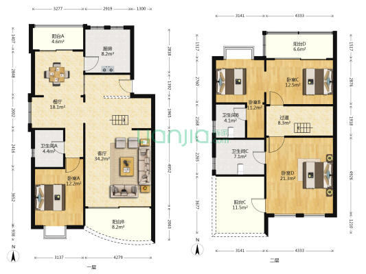 青竹湖畔 4室2厅3卫 203平方