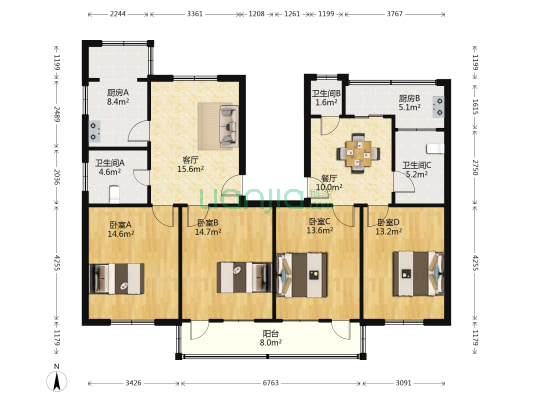 庆丰街4号院 4室2厅3卫 137平方
