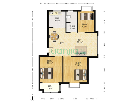 汇达兰苑 3室1厅1卫 103平方