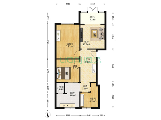 中学路15号 1室1厅1卫 73平方