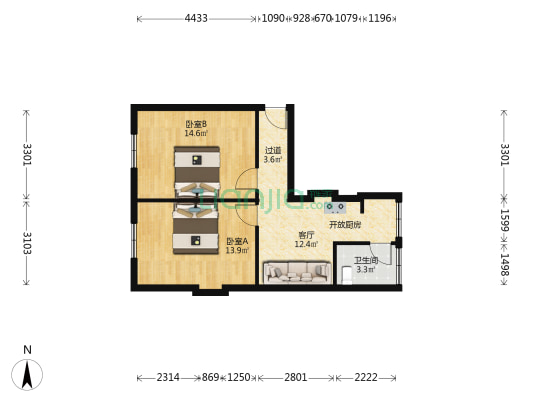 解放路 2室1厅1卫 56平方