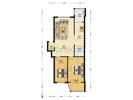 湖光小区(朝阳区) 2室2厅1卫 100平方