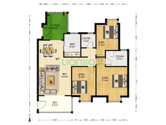 龙慧苑 3室1厅2卫 138平方