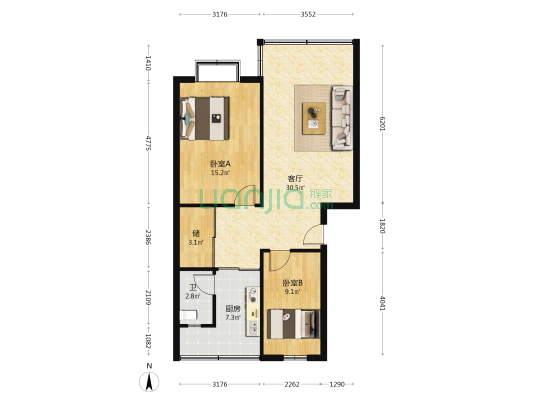 盛华楼 2室1厅1卫 84平方