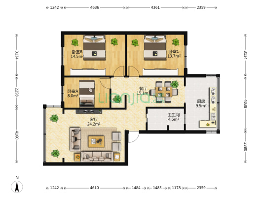 兴华街59号附2号 3室2厅1卫 93平方
