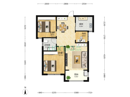 恒泰商业广场 3室1厅1卫 86平方