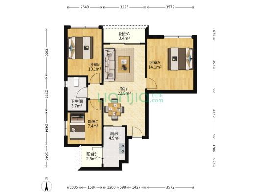 万科金域华府 3室1厅1卫 79平方