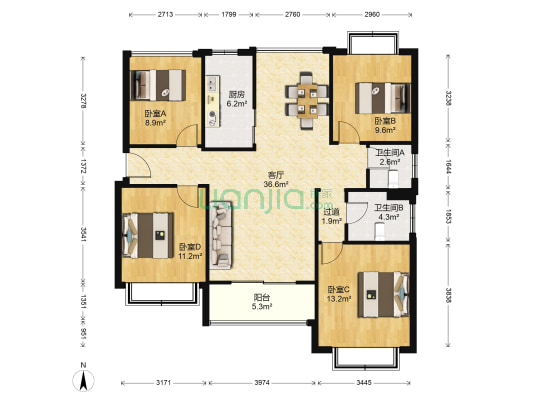 誉相庭 4室1厅2卫 115平方