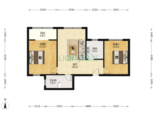 东方丽景 2室1厅1卫 95平方