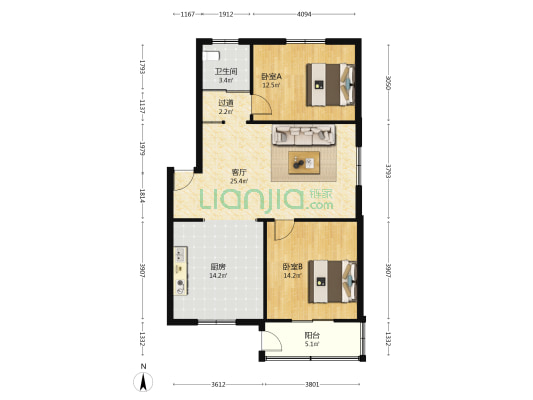 筑城村小区 2室1厅1卫 92平方