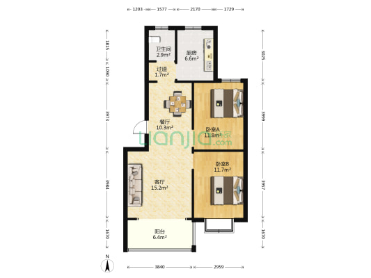 银河花园B区 2室2厅1卫 89平方