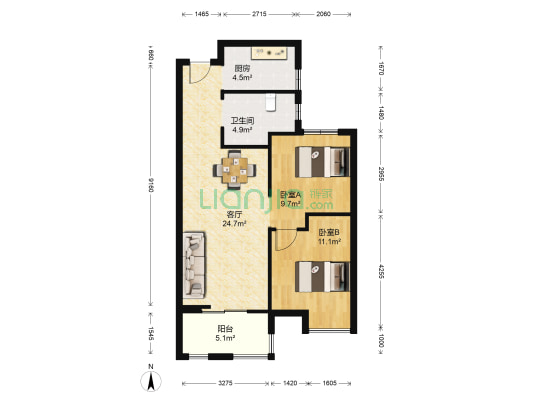 汉阳城二期云顶 2室1厅1卫 91平方