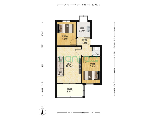 省药材公司家属院 2室1厅1卫 51平方