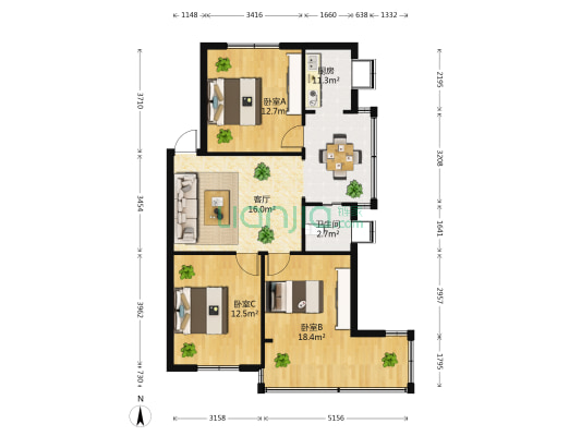 报国街5号 3室1厅1卫 67平方