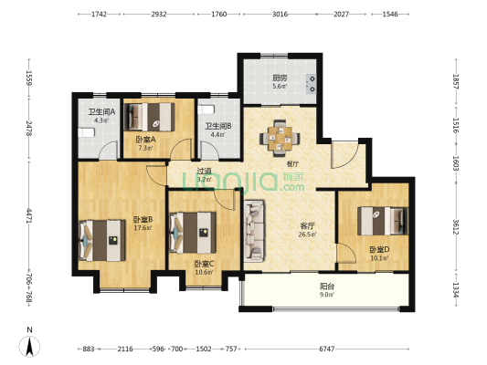 潮悦南塘 4室1厅2卫 139平方