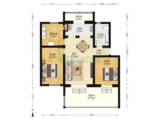 疃里庄园 2室1厅1卫 105平方