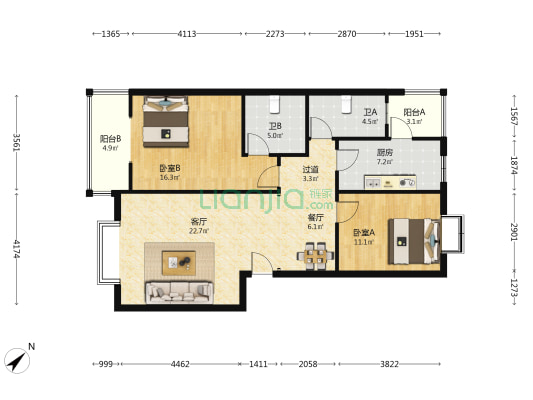 金桂苑 2室2厅2卫 102平方