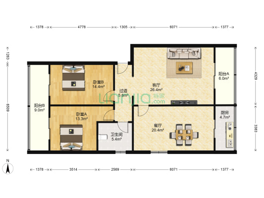 自强西路48号 2室2厅1卫 125平方