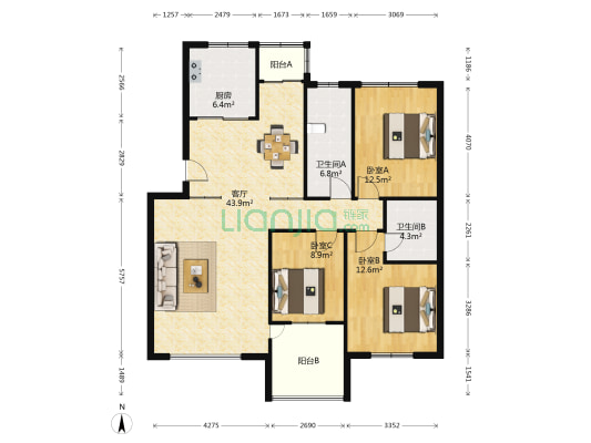 春晖锦苑 3室1厅2卫 122平方