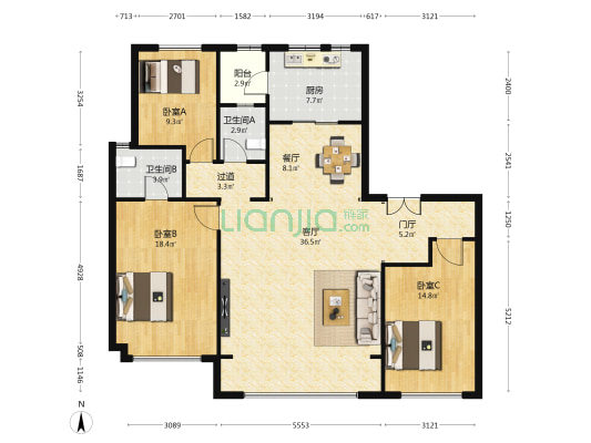枫林九溪·岱溪 3室2厅2卫 149平方