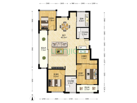 远洋雁归里 3室1厅2卫 116平方