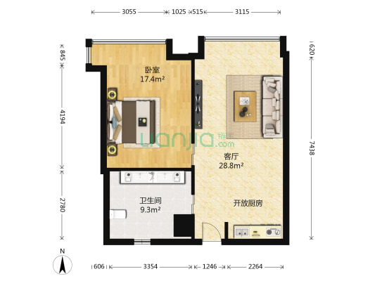 中航国际广场 1室1厅1卫 77平方