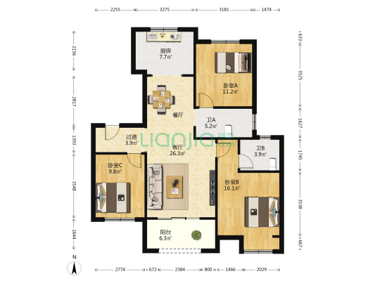 春天里新苑 3室1厅2卫 127平方