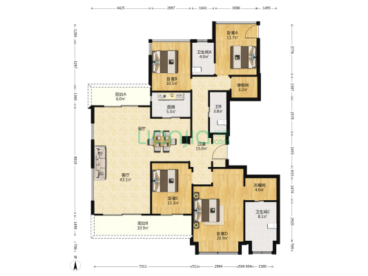 品江府 4室1厅3卫 196平方