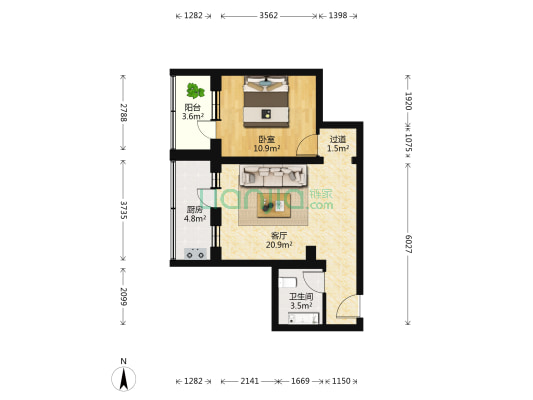 三路居93号院 1室1厅1卫 52平方