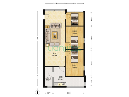 来福花园 3室1厅1卫 80平方