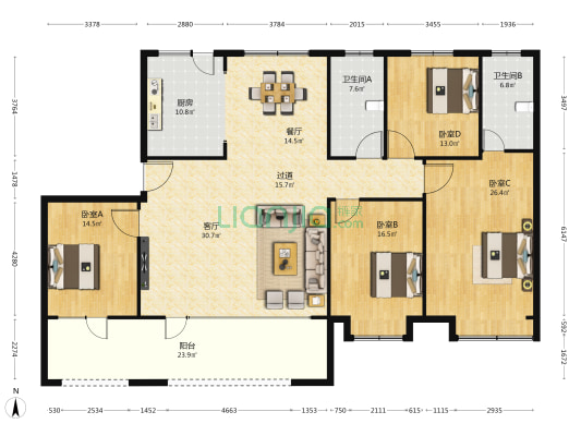 黄金城 4室2厅2卫 213平方