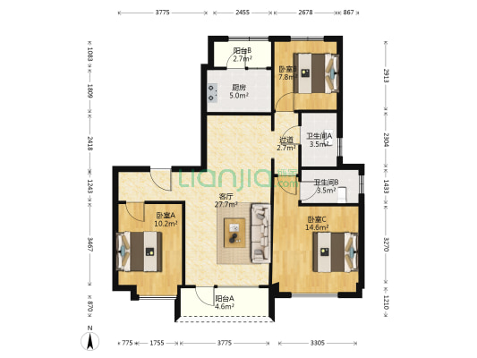 碧桂园天悦湾一期 3室1厅2卫 122平方