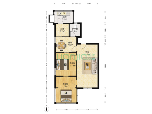 煤建北村 2室2厅1卫 83平方