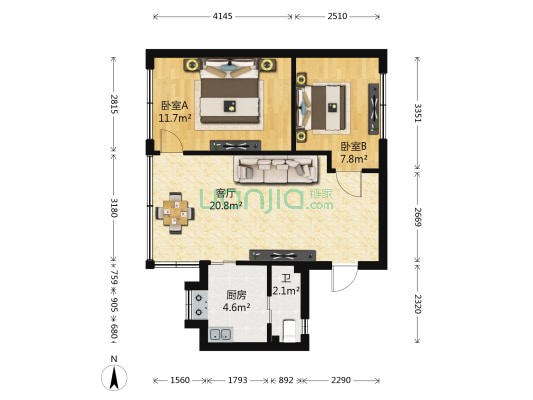 北京东路玻璃厂宿舍 2室1厅1卫 54平方
