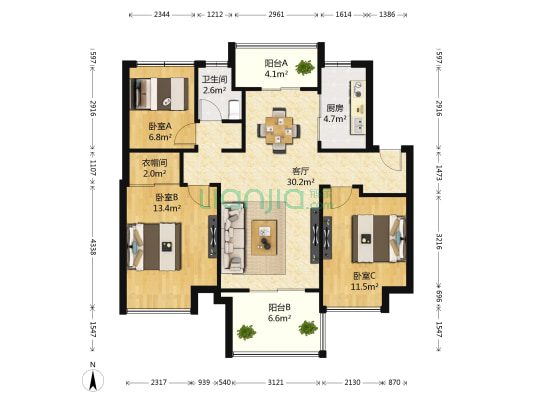 万科金域传奇 3室1厅1卫 85平方