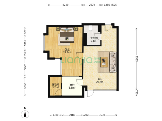 胜利广场商务楼 1室1厅1卫 78平方
