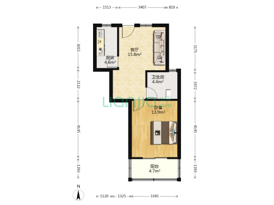 海霞新苑 1室1厅1卫 56平方