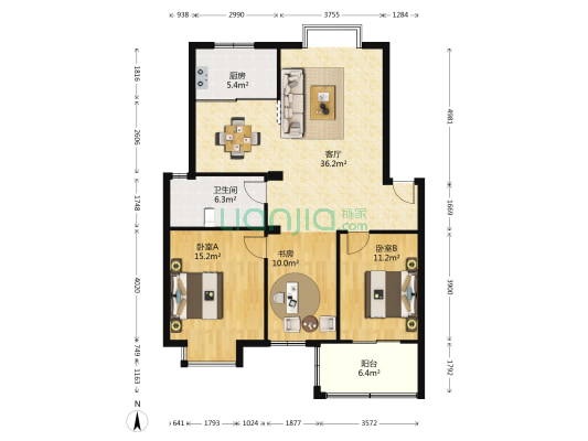 鑫源小区 3室1厅1卫 105平方
