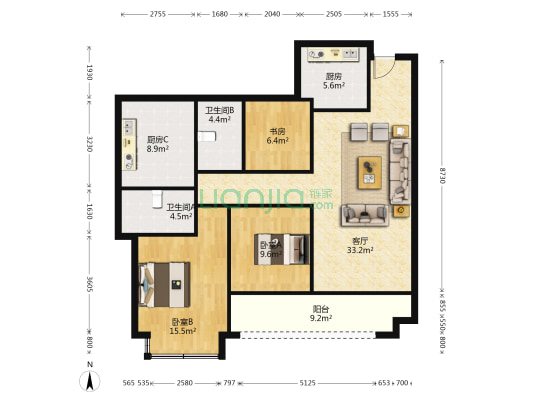 锦棠里 3室1厅2卫 126平方