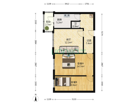 经纬八道街 2室1厅1卫 68平方